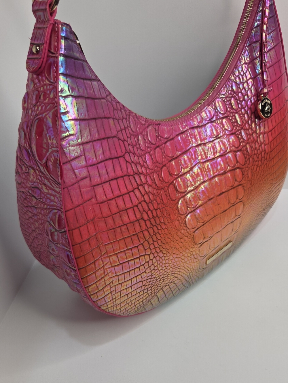 🌈▪️Brahmin ▪️Bekka Horizon Ombre Melbourne Iridescent Croc Shoulder Bag - Picture 11 of 14